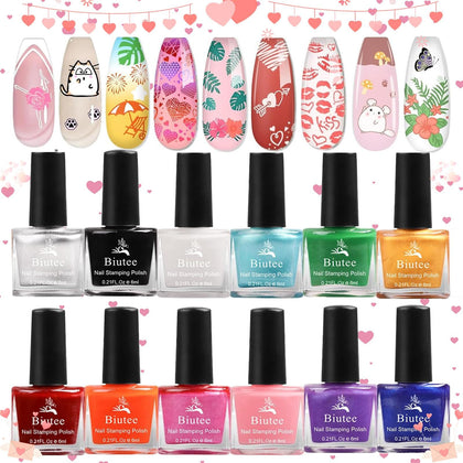 Biutee gift box with 12-color nail stamping polishes showcasing presentation and convenience
