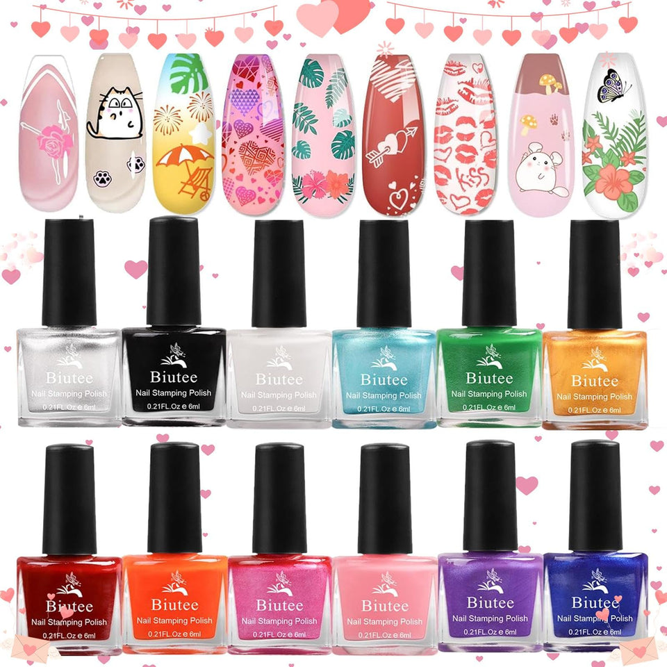 Biutee gift box with 12-color nail stamping polishes showcasing presentation and convenience