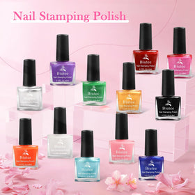 Biutee 6ml stamping polish bottles lined up to show compact size and color range