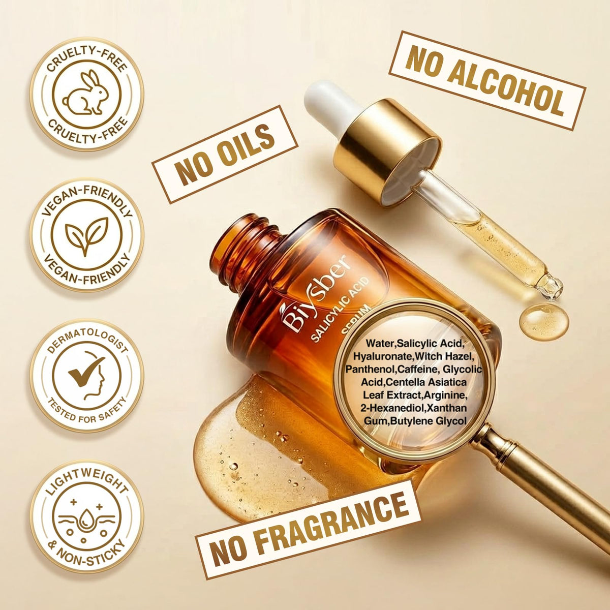 BIYSBER bottle staged with moisturizer illustrating routine pairing benefit