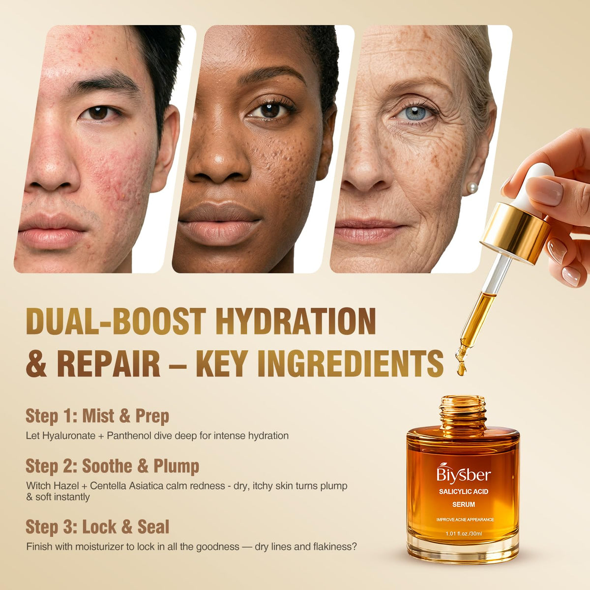 BIYSBER product label highlighting 2% salicylic acid concentration benefit