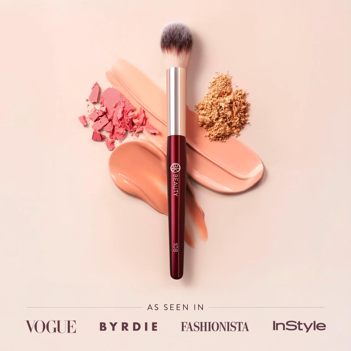 BK BEAUTY brush in hand demonstrating size for controlled powder placement