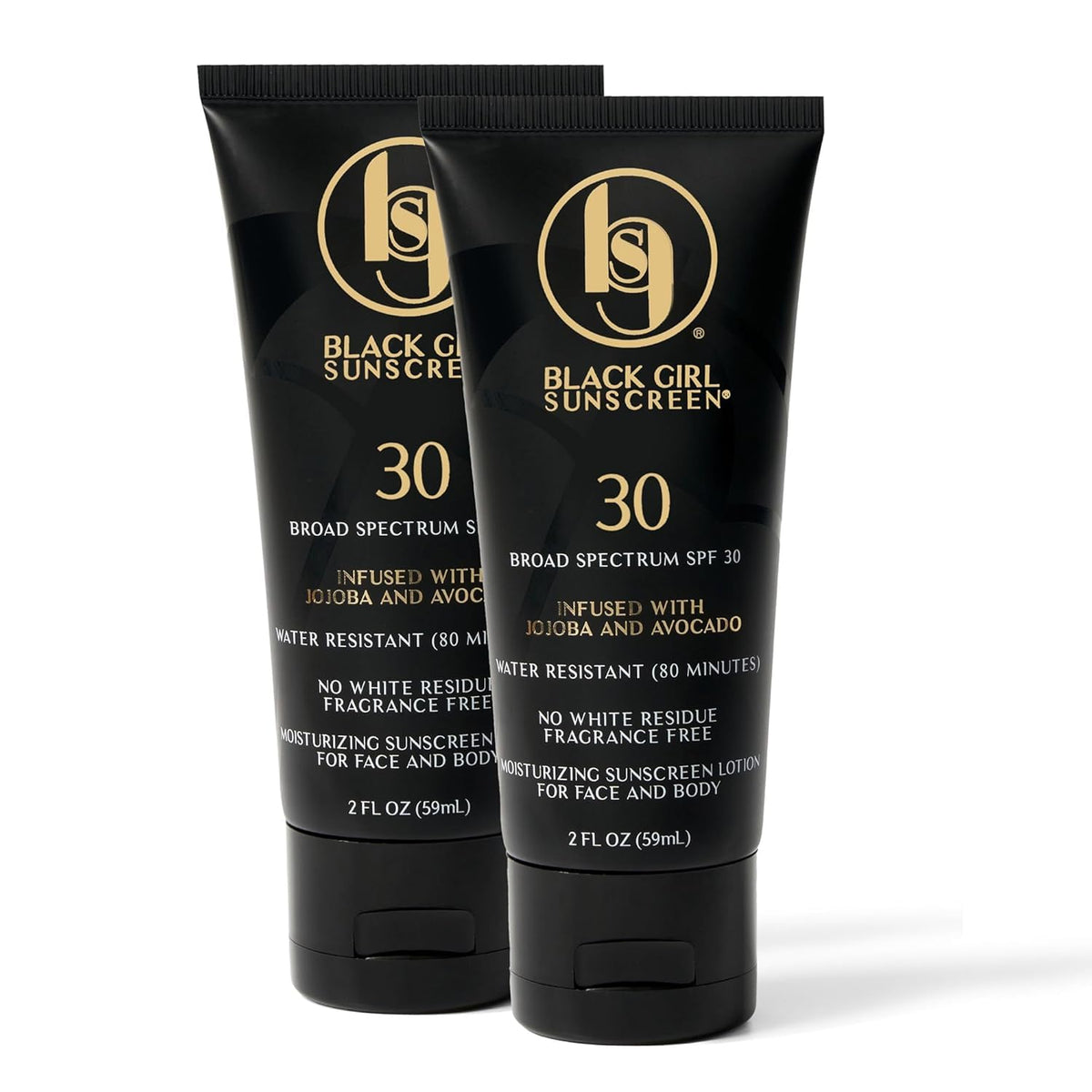 Black Girl Sunscreen front bottle showing SPF 30 and no white cast benefit