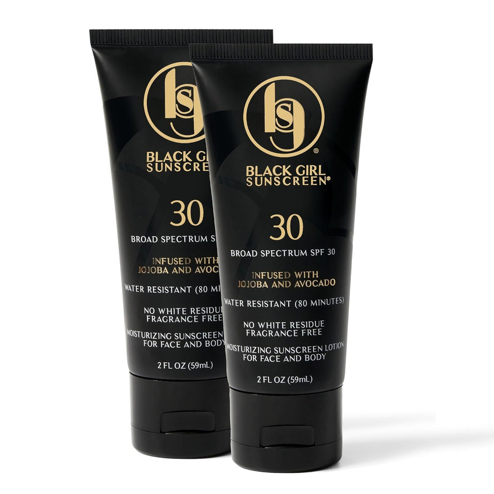 Black Girl Sunscreen front bottle showing SPF 30 and no white cast benefit