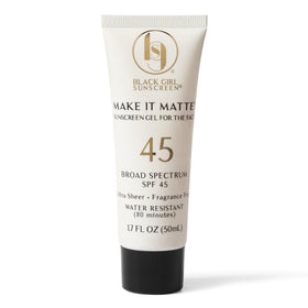 BLACK GIRL SUNSCREEN front tube showing SPF 45 and matte benefit