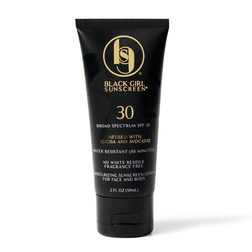 Black Girl Sunscreen front tube showing brand and SPF 30 benefit