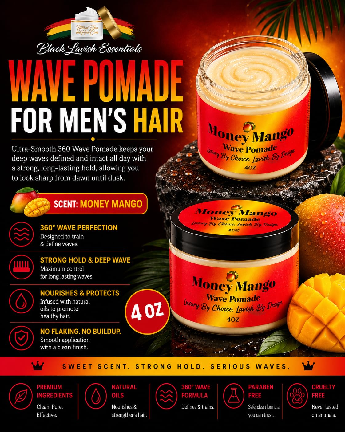 Black Lavish Essentials scoop of pomade on fingertip ready for even application