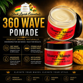 Black Lavish Essentials open jar revealing creamy pomade texture for smooth waves