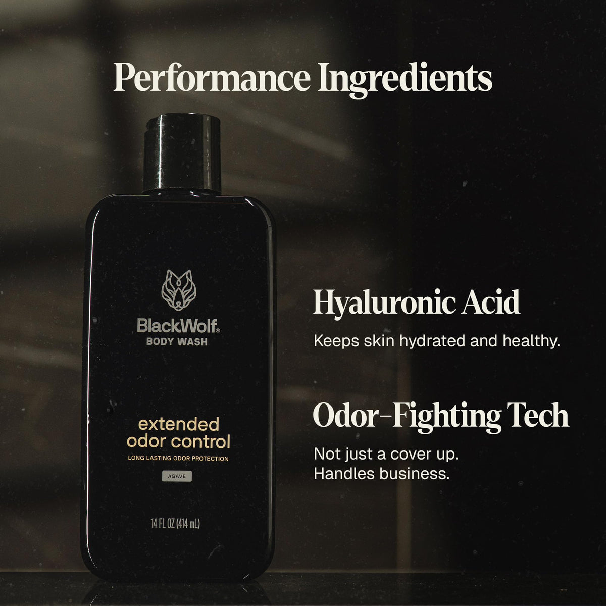 Black Wolf product label close-up showing ingredients and benefits