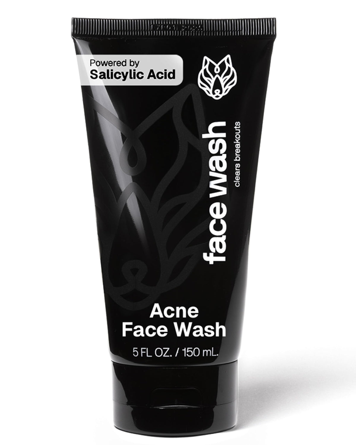 Black Wolf front bottle view showing charcoal face wash label and clear size