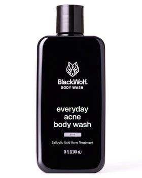 Black Wolf front bottle shows label and 14 fl oz size, clear product benefit