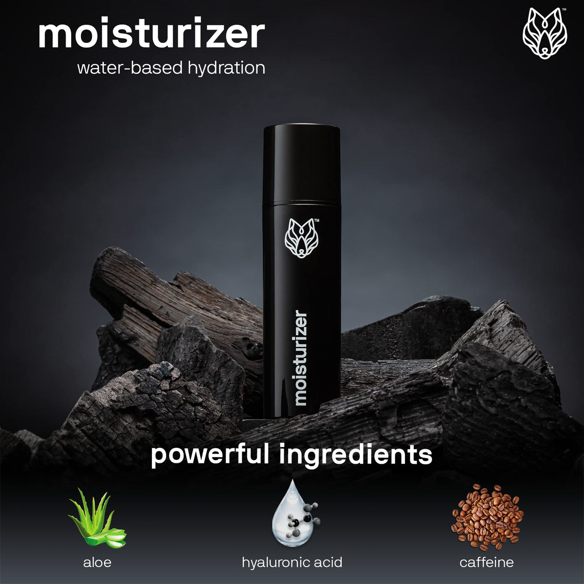 Black Wolf gel texture on fingertip showing lightweight, fast-absorbing hydration