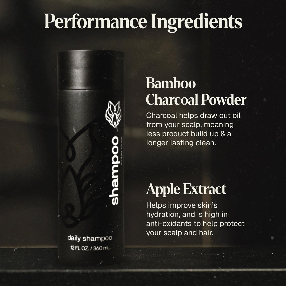 Black Wolf bottle in shower being used to rinse showing effective daily cleansing benefit