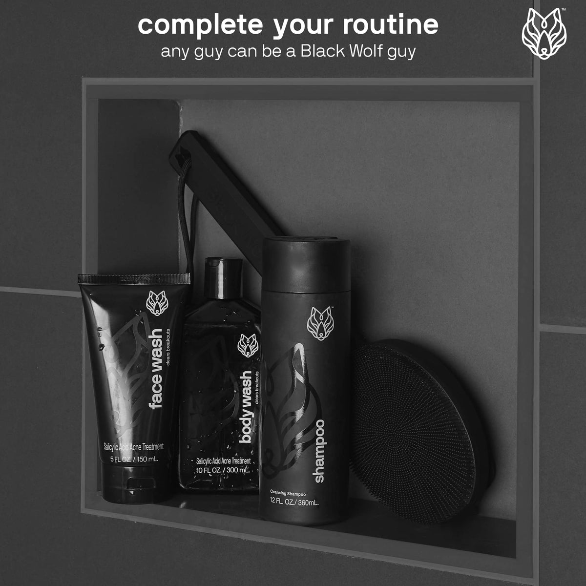 Black Wolf ingredients label detail featuring hyaluronic acid and aloe for soothing