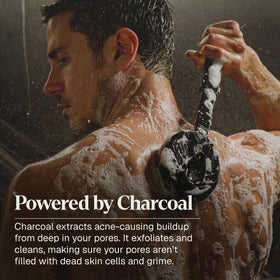 black wolf bottle in shower being used by man showing effective daily cleansing