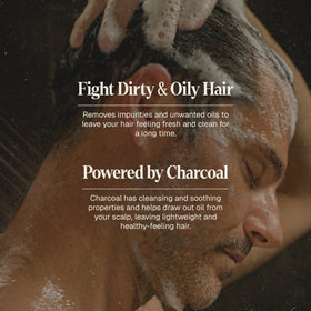 Black Wolf charcoal texture close-up highlighting purifying ingredient for oil control