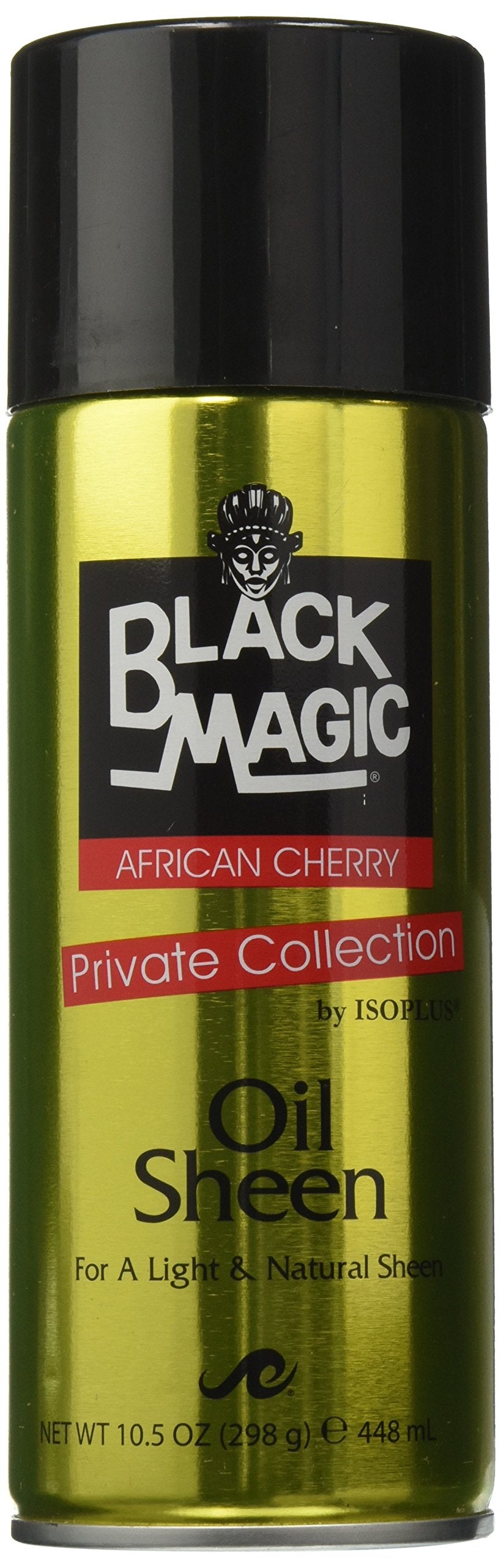 Black Magic Oil Sheen Cherry front bottle showing label and easy-spray nozzle for instant shine