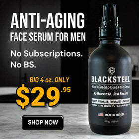 BLACKSTEEL serum texture droplet showing lightweight consistency and quick absorption benefit