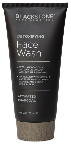 Blackstone face wash front bottle showing branding and packaging details, convenient travel size