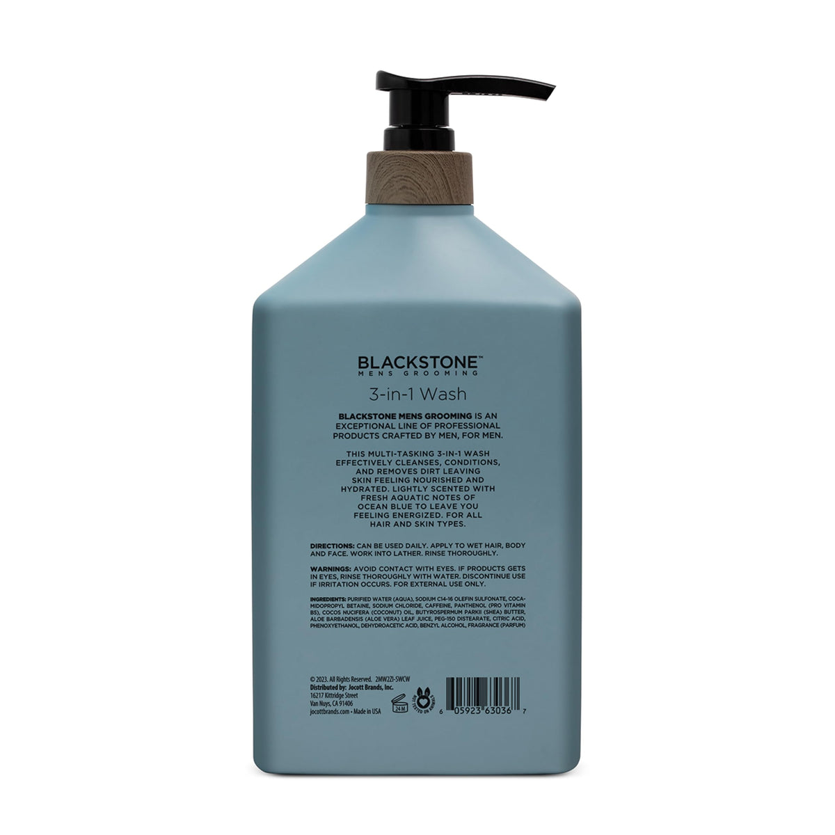 Blackstone label closeup highlights coconut oil aloe caffeine benefits