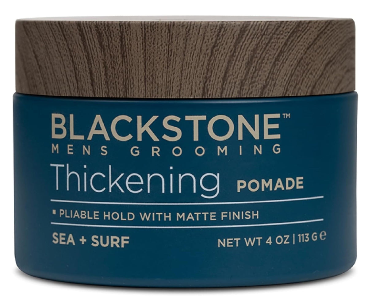 Blackstone pomade 4 oz next to a ruler for size comparison and travel-friendly portability