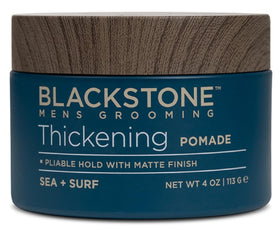 Blackstone pomade 4 oz next to a ruler for size comparison and travel-friendly portability