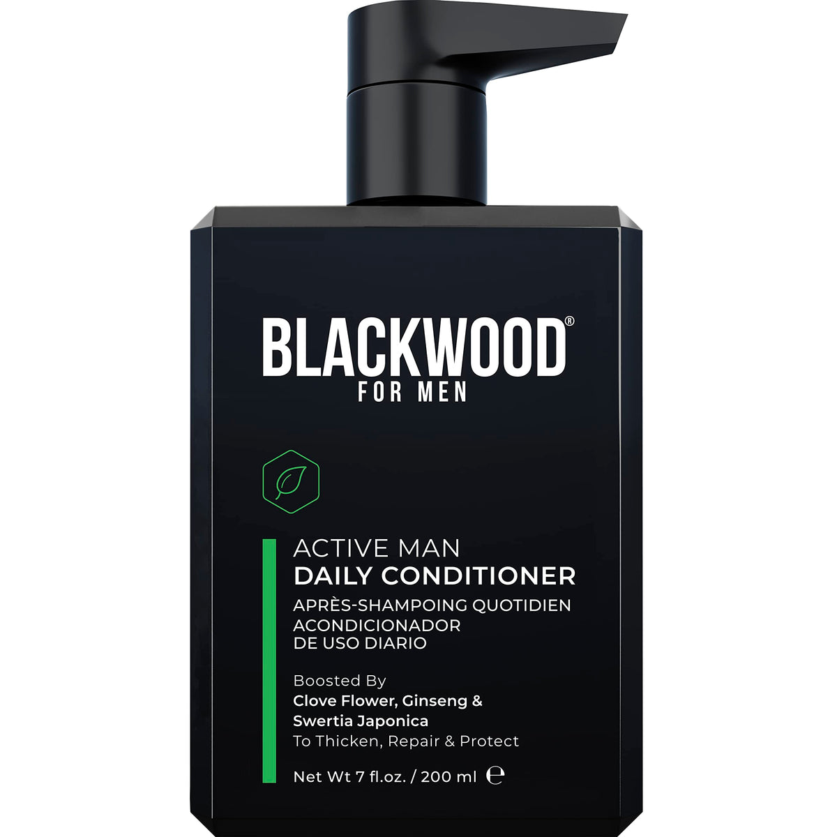 Blackwood For Men front packaging showing 7 oz bottle and branding benefit