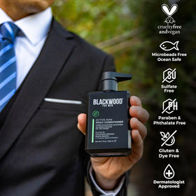 Blackwood For Men pouring conditioner onto hand demonstrating easy application benefit