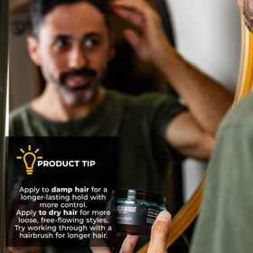 Blackwood For Men jar on bathroom shelf in lifestyle scene conveying daily grooming ease