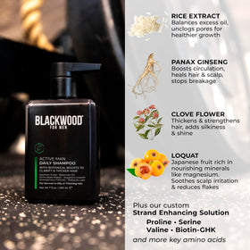 Blackwood For Men shampoo in shower being rinsed for post-workout cleanse