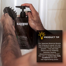 Blackwood For Men used after gym shower demonstrating refreshed scalp