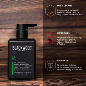 Blackwood For Men 7oz bottle next to common items for scale and portability