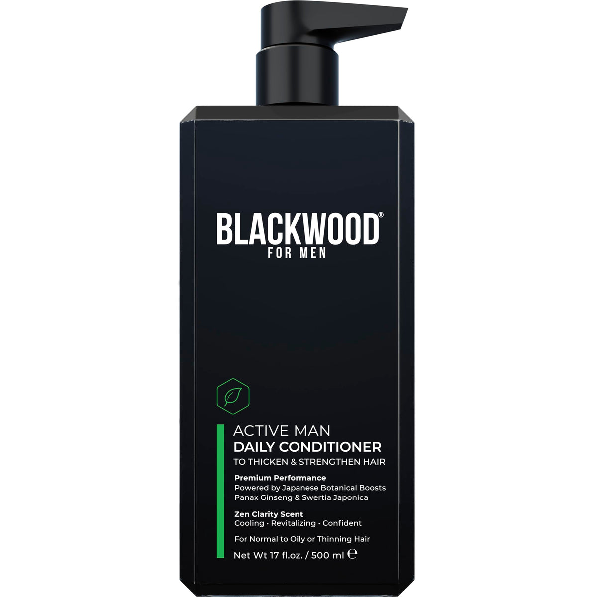 Blackwood For Men front packaging showing 17 oz bottle and benefits