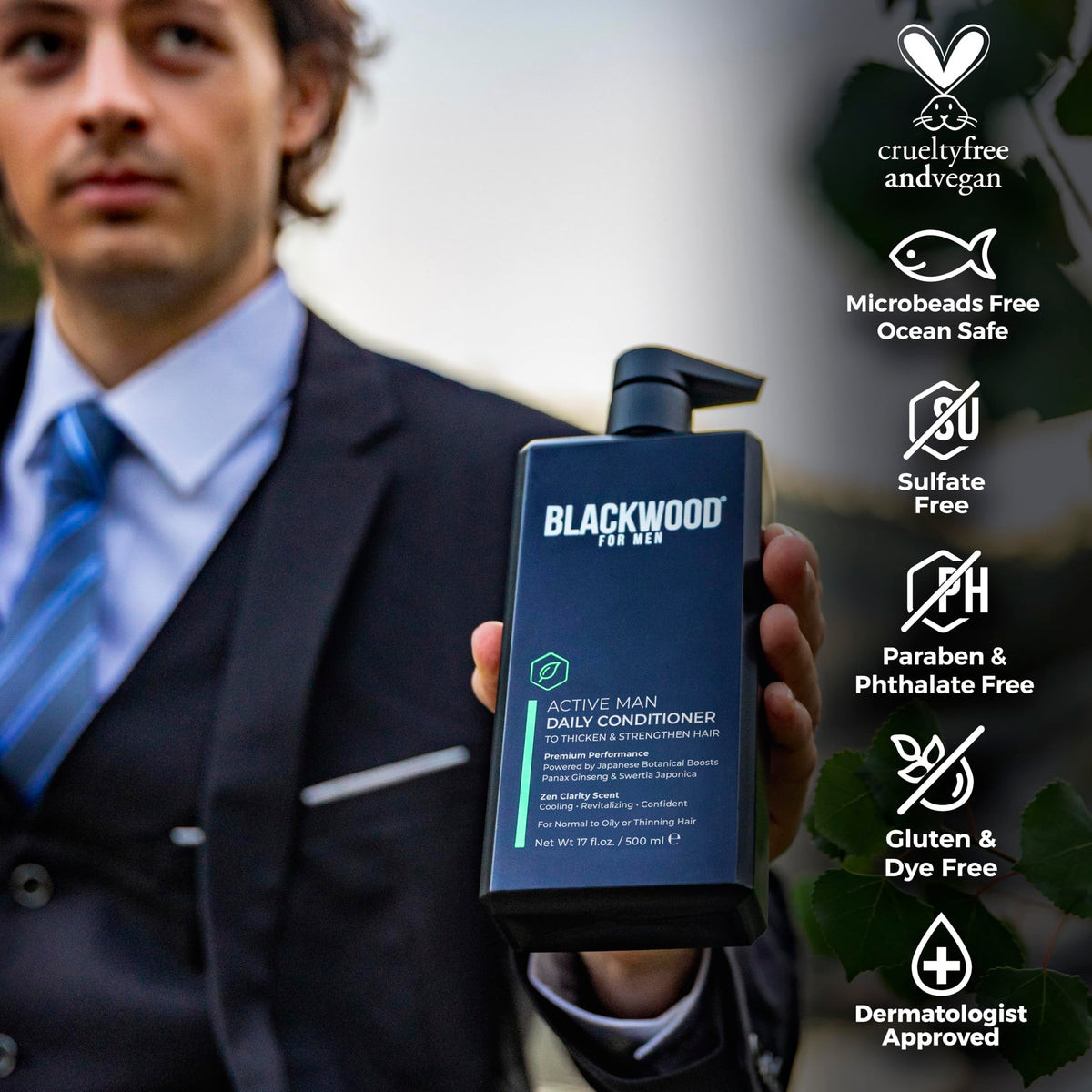 Blackwood For Men conditioner in bathroom routine demonstrating easy use