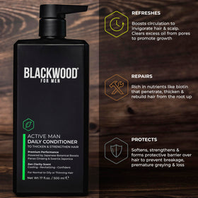 Blackwood For Men 17 oz bottle next to a ruler showing accurate size