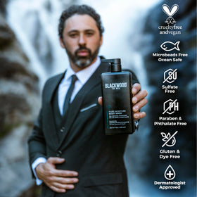 Blackwood For Men lather texture close-up showing creamy foam and moisturizing feel