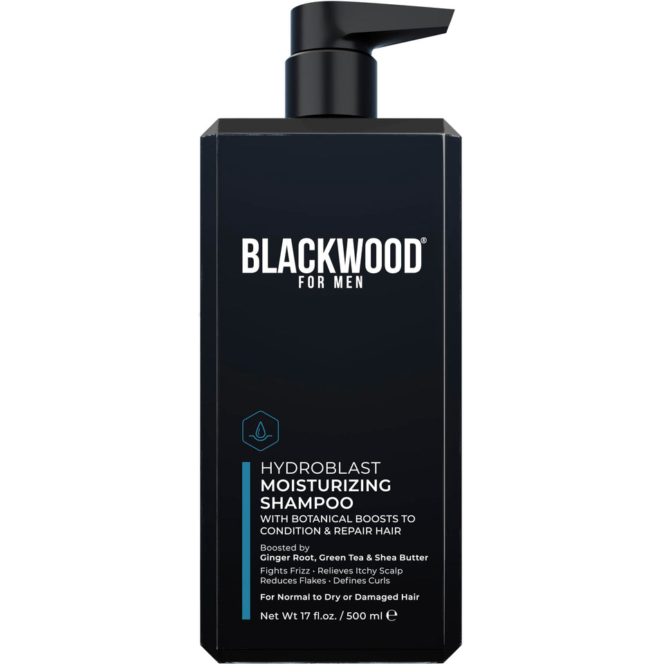 Blackwood For Men Hydroblast front packaging shows bottle and label with product benefits