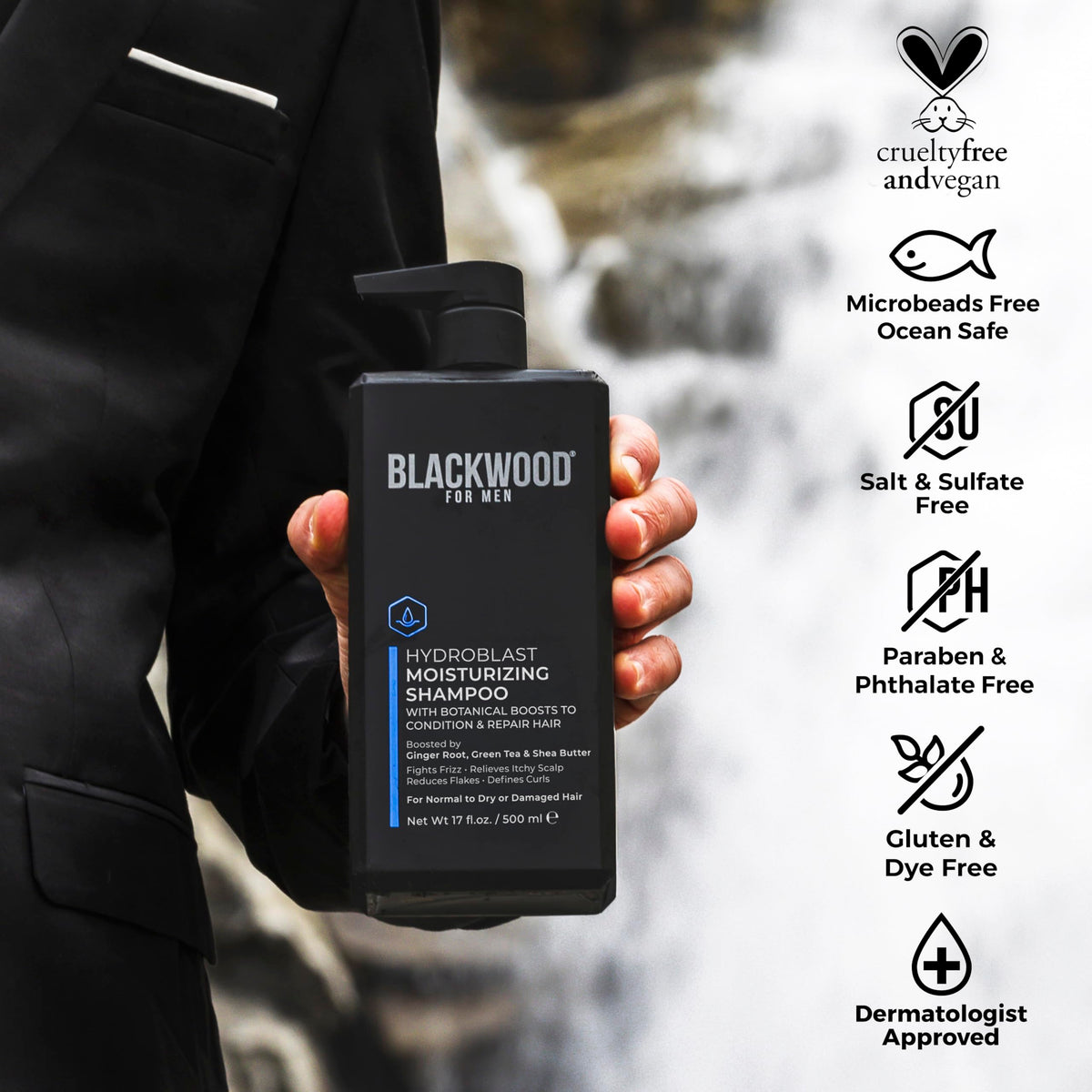 Blackwood For Men Hydroblast bottle pump dispensing shampoo for easy in-shower use