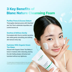 BLANC NATURE creamy foam texture close-up showing mild exfoliating consistency for comfort