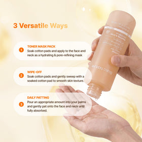 BLANC NATURE bottle beside serums showing layering and prep benefit