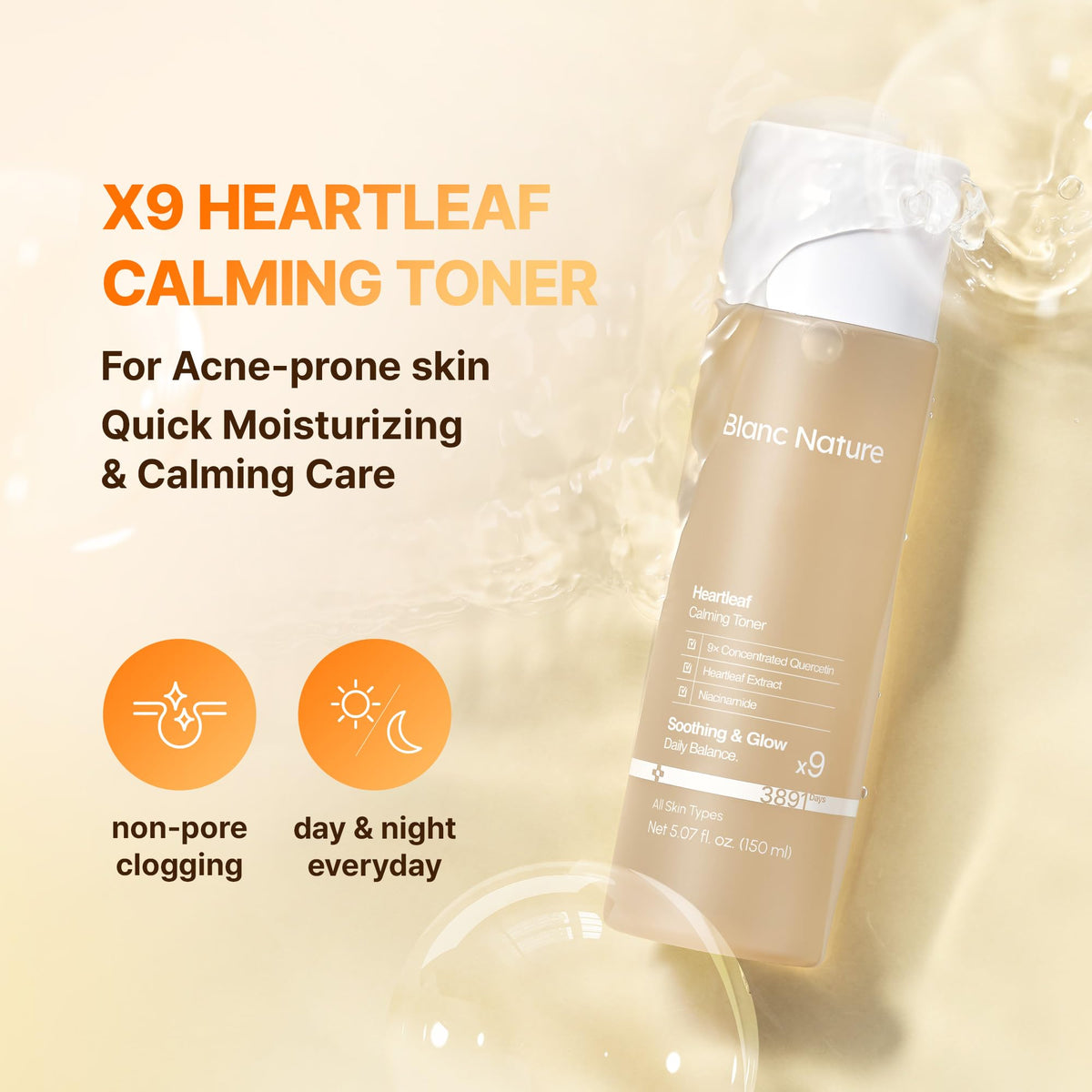 BLANC NATURE label detail highlighting key calming and hydrating ingredients