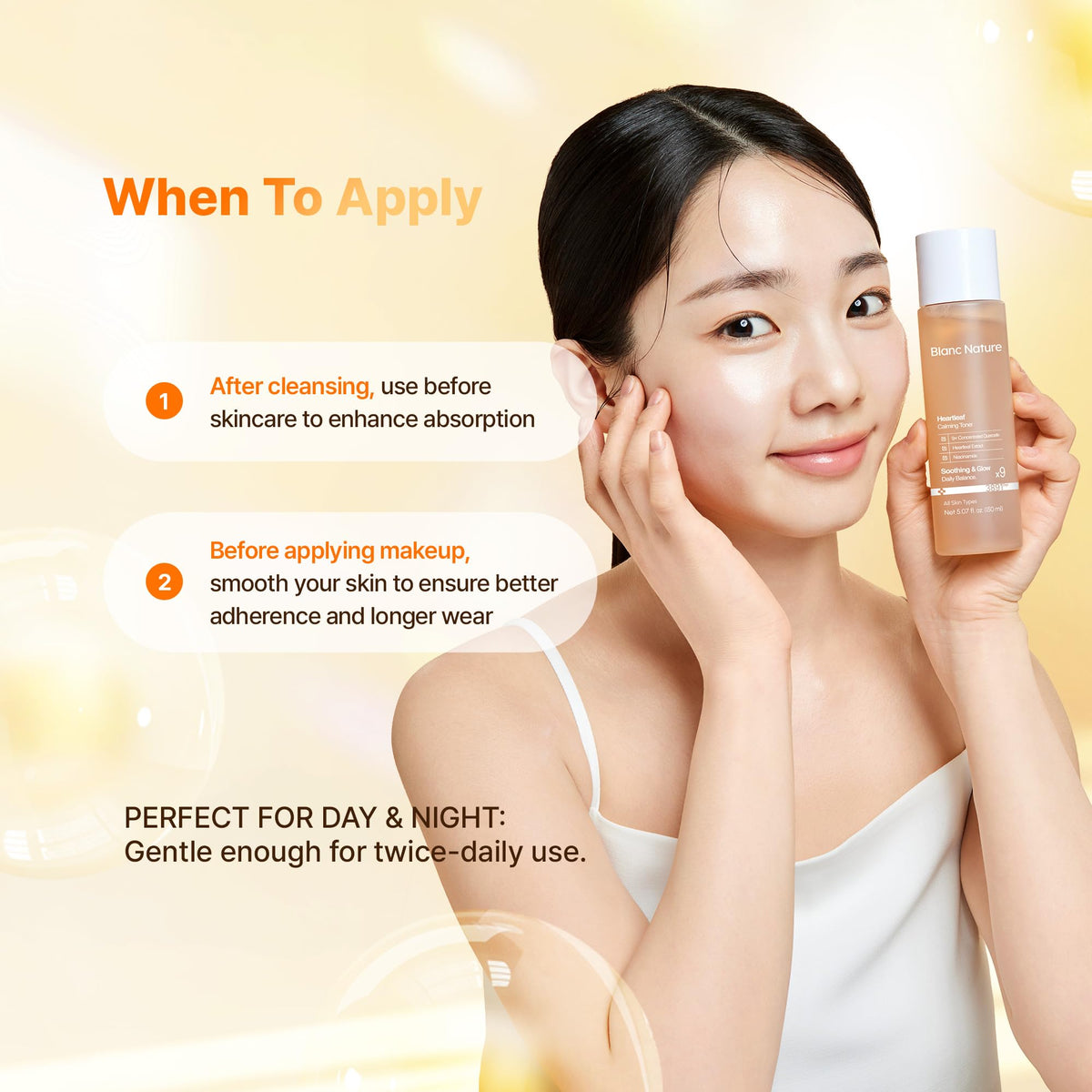 BLANC NATURE toner on cotton pad ready for gentle application benefit