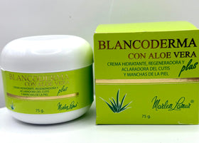 Blancoderma front packaging shows label with aloe vera and benefit