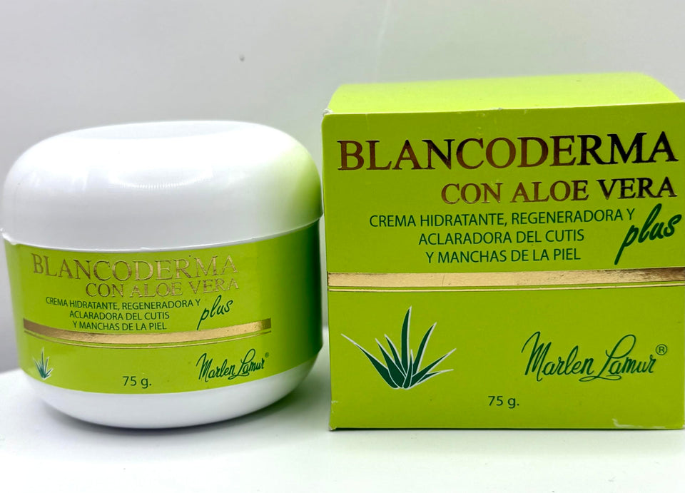 Blancoderma front packaging shows label with aloe vera and benefit