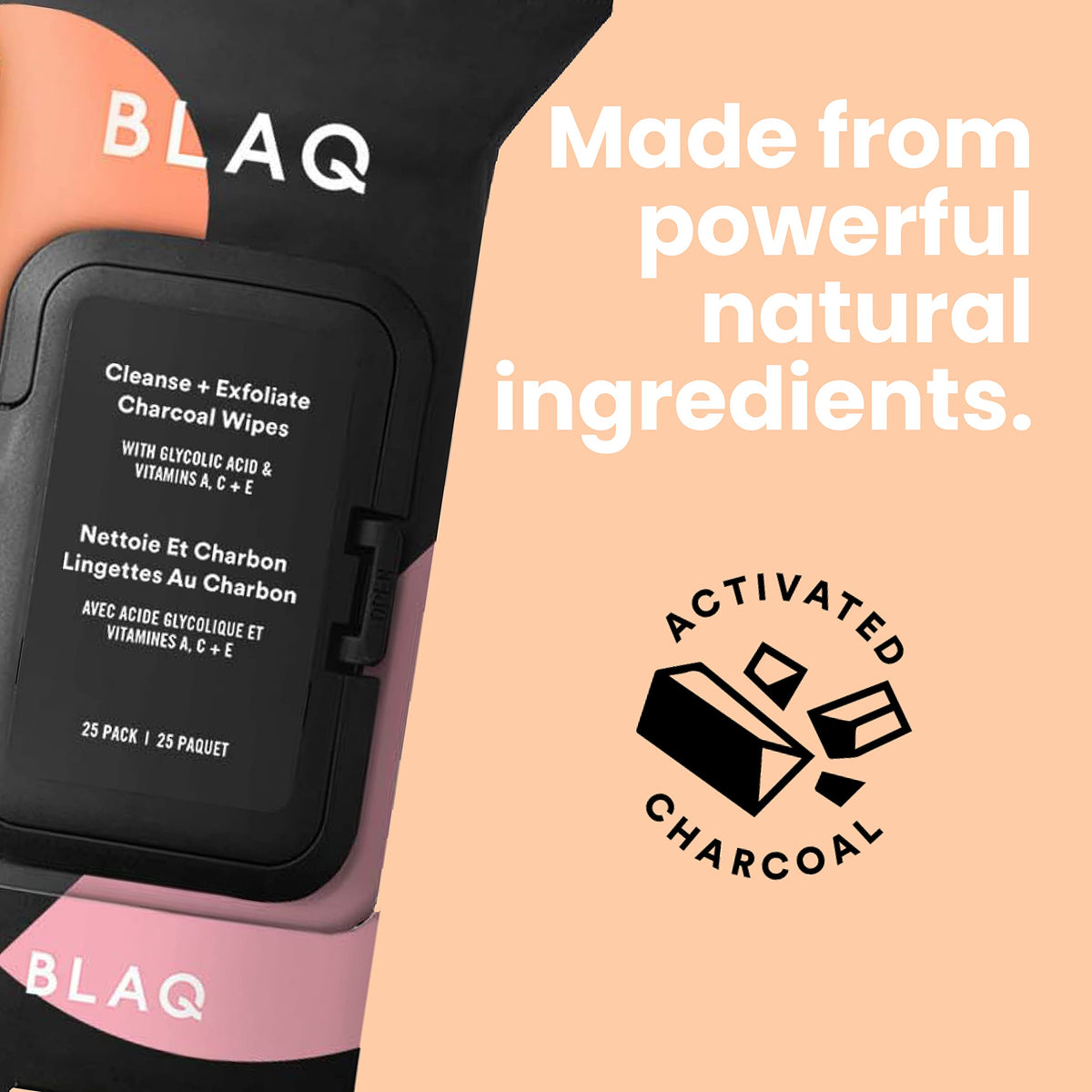 BLAQ wipe with visible moisture droplets showing hydrating formula benefit