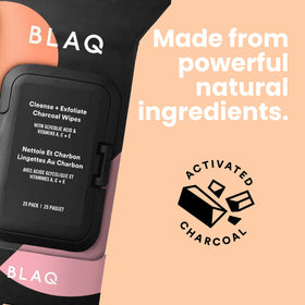 BLAQ wipe with visible moisture droplets showing hydrating formula benefit