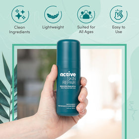 BLDG ACTIVE rubbing sunscreen into arm for body coverage and comfort