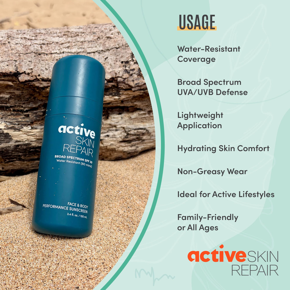 BLDG ACTIVE beach scene with family using sunscreen during outdoor play