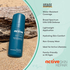BLDG ACTIVE beach scene with family using sunscreen during outdoor play