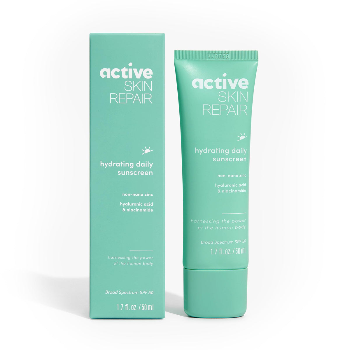 BLDG ACTIVE front packaging showing SPF 50 and clean formula benefits